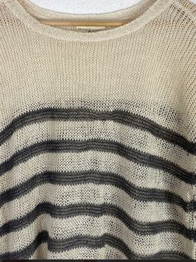Ralph Lauren Cream Open-Knit Sweater with Black Stripes